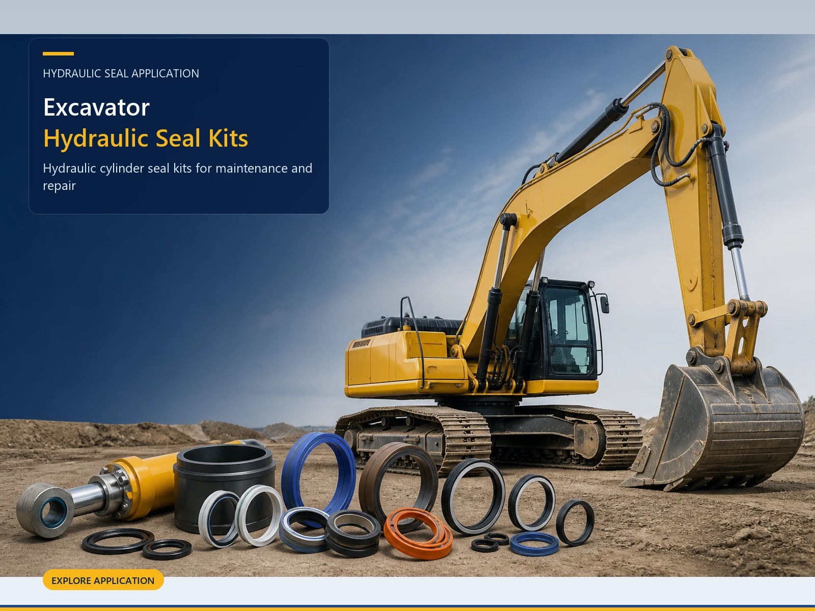 Hydraulic sealing applications for excavator boom, arm and travel cylinders