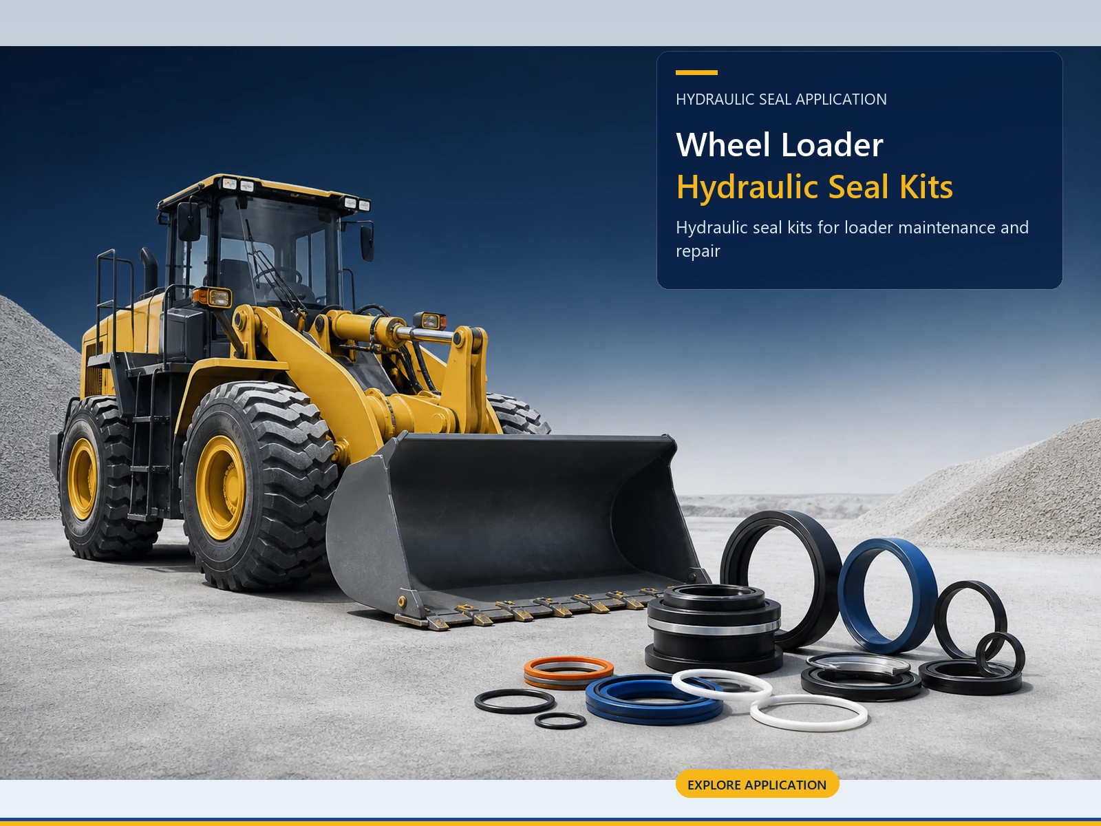 Hydraulic sealing applications for wheel loader lift, tilt and steering cylinders